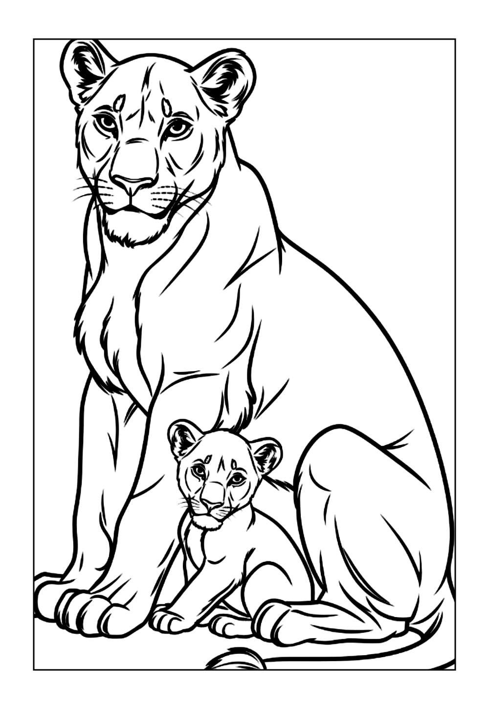 Desenho de Leoa e filhote para colorir