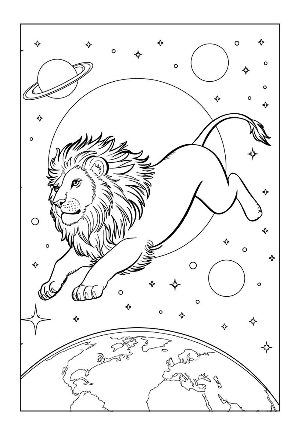 Desenho de Leão no Espaço para pintar