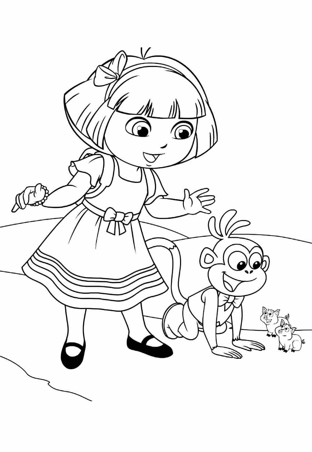 Macaco Botas e a Dora Aventureira para colorir