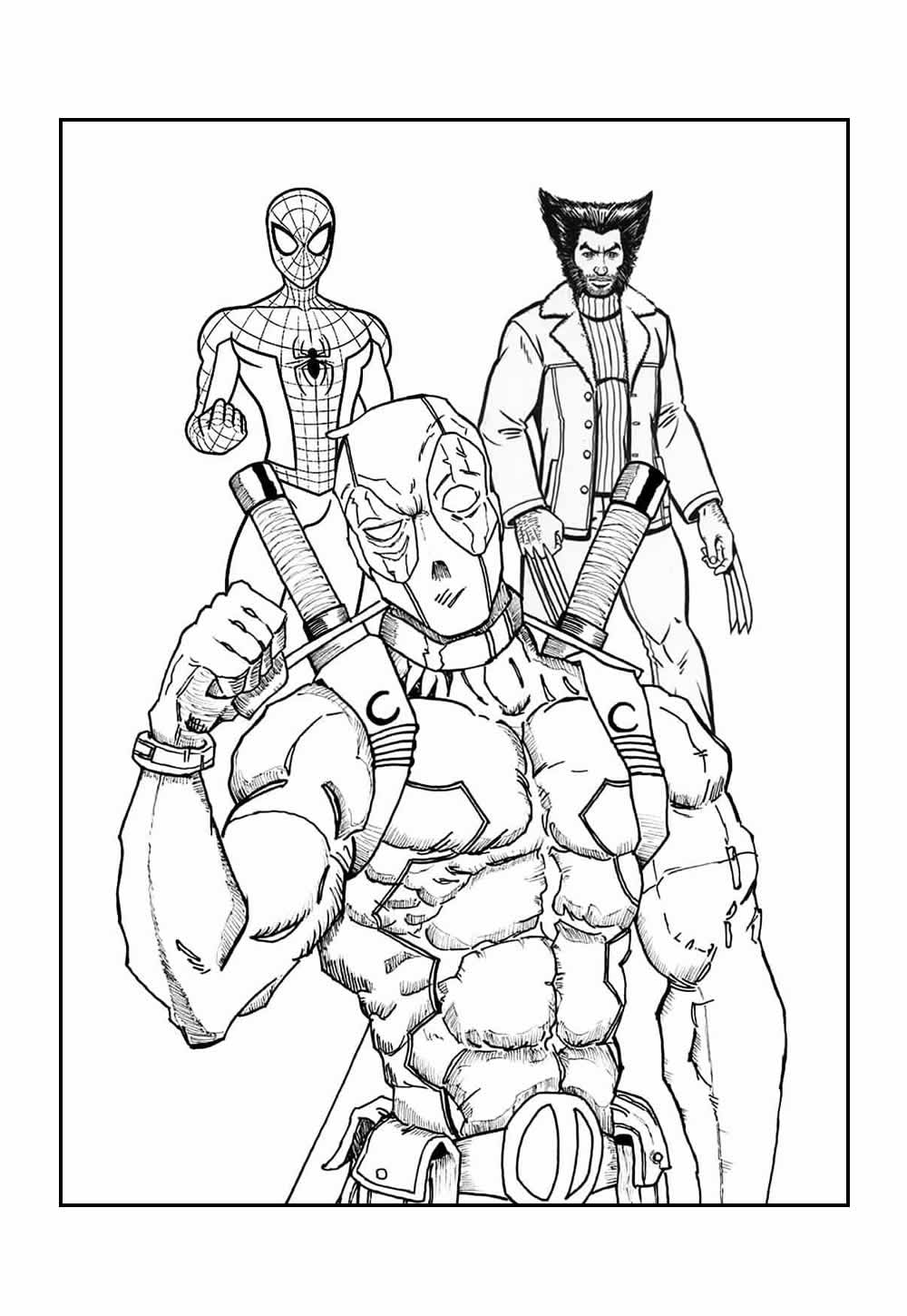 Wolverine, Homem-Aranha e Deadpool para colorir