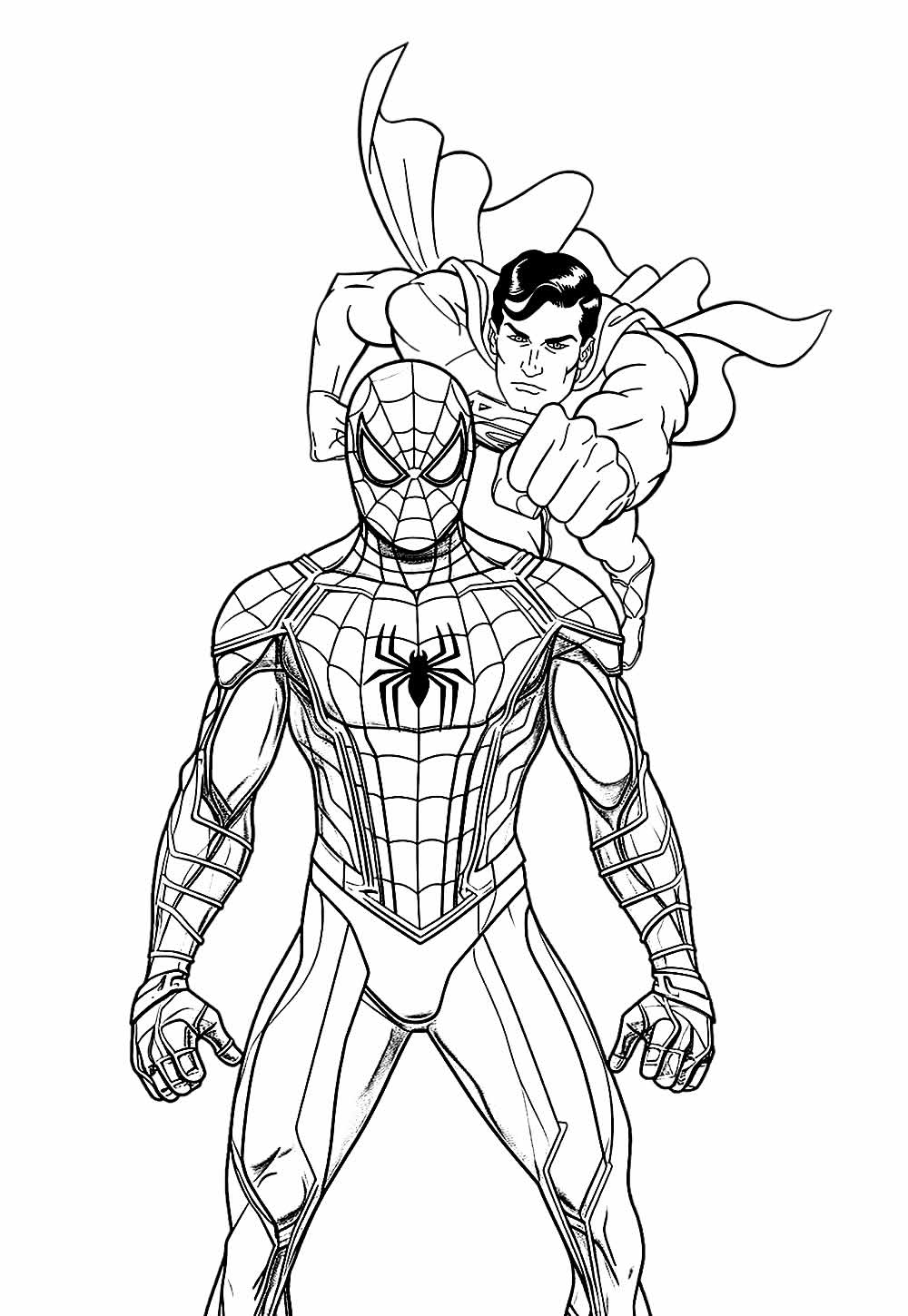 Desenho de Homem-Aranha e Super-Homem para colorir