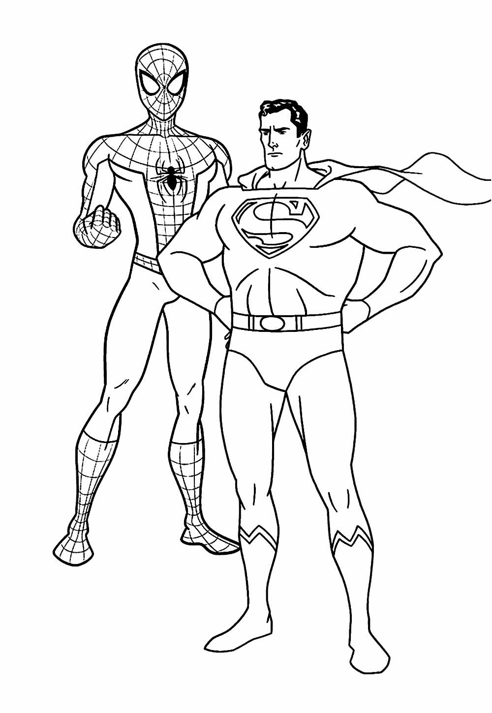 Desenho de Super-Homem e Homem-Aranha para colorir