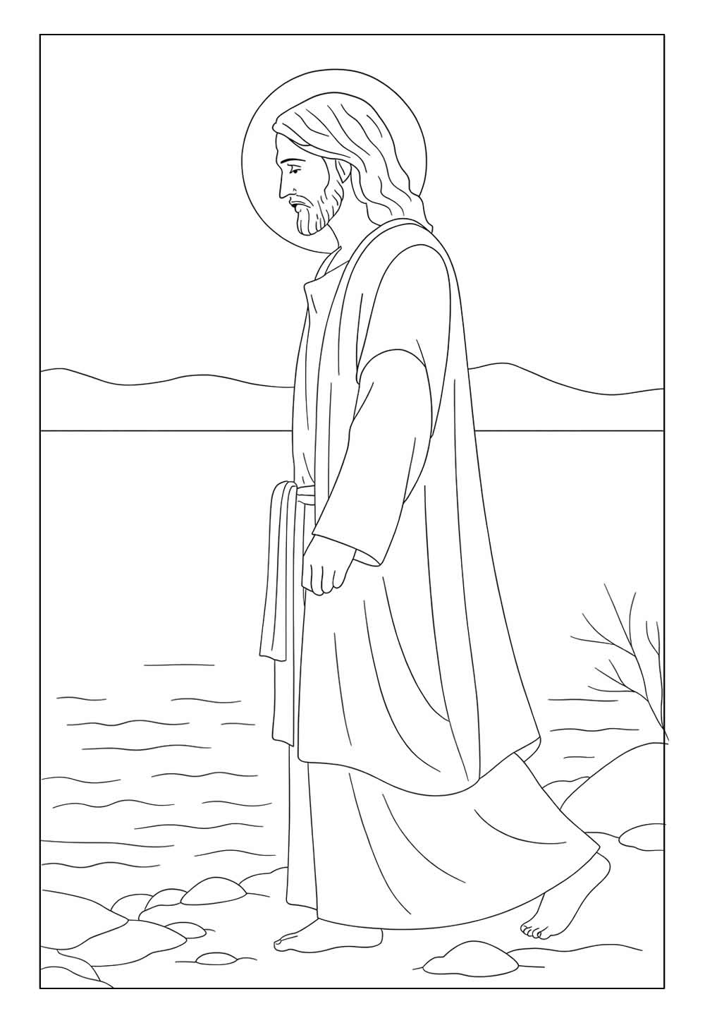 Desenho de Jesus na Praia para colorir