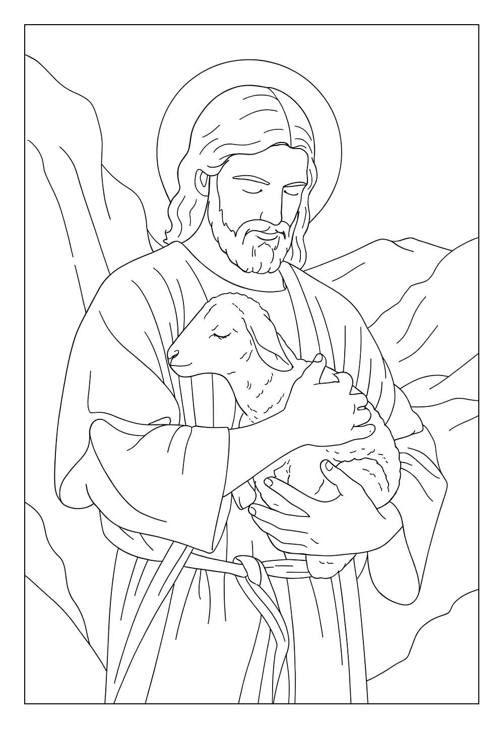 Desenho de Jesus com Bezerro para colorir