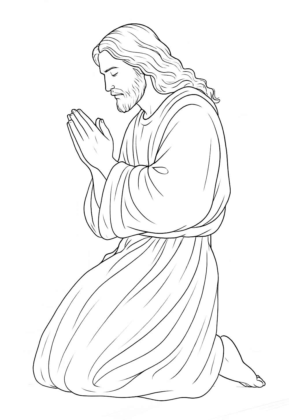 Desenho de Jesus Rezando para pintar