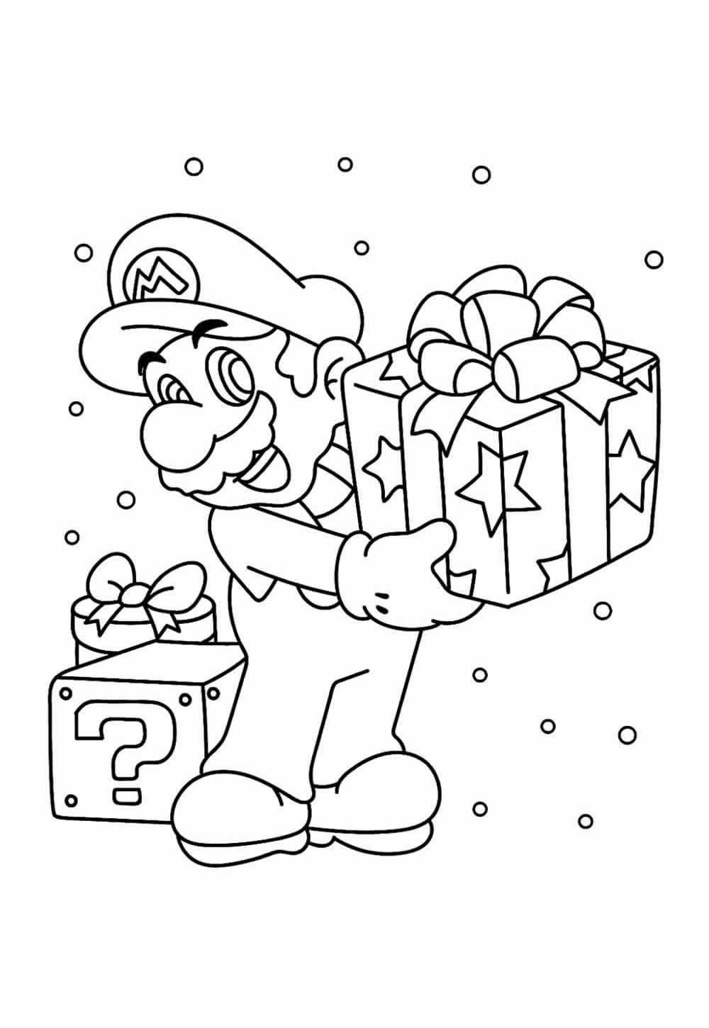 Mario Bros com Presentes de Natal para colorir