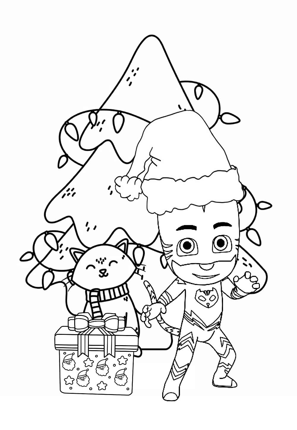 Desenho de PJ Masks de Natal para colorir