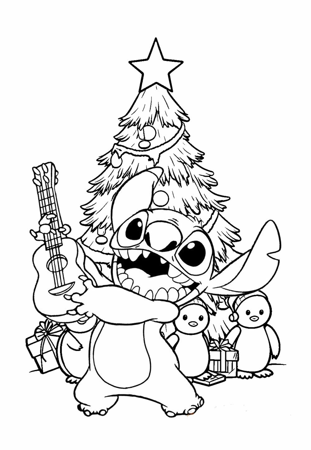 Desenho de Stitch para colorir de Natal