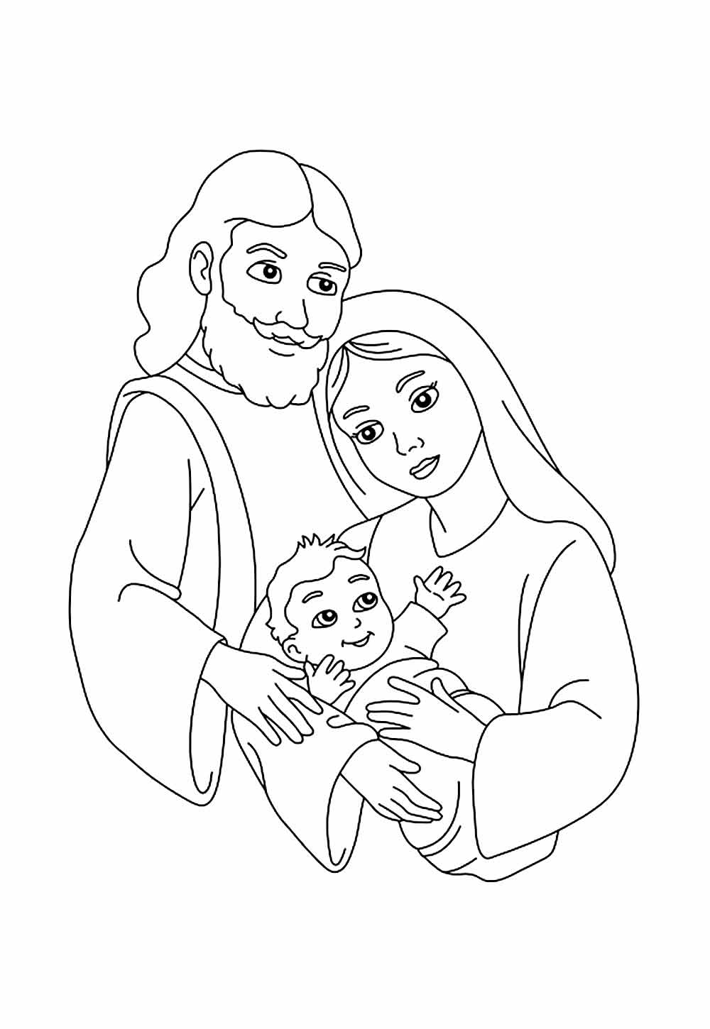 Desenho de João, Maria e Jesus para pintar