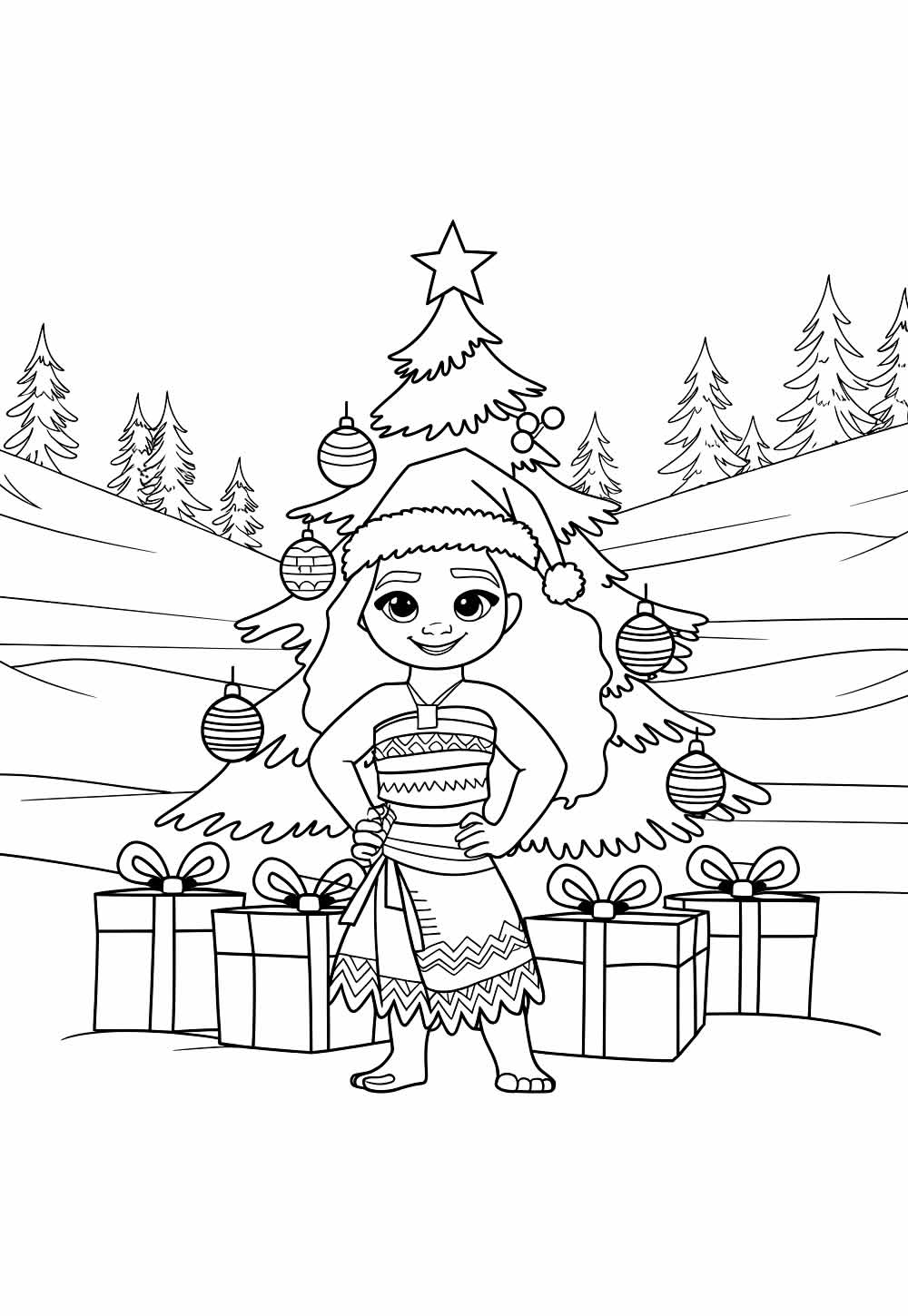 Desenho de Natal da Moana para colorir