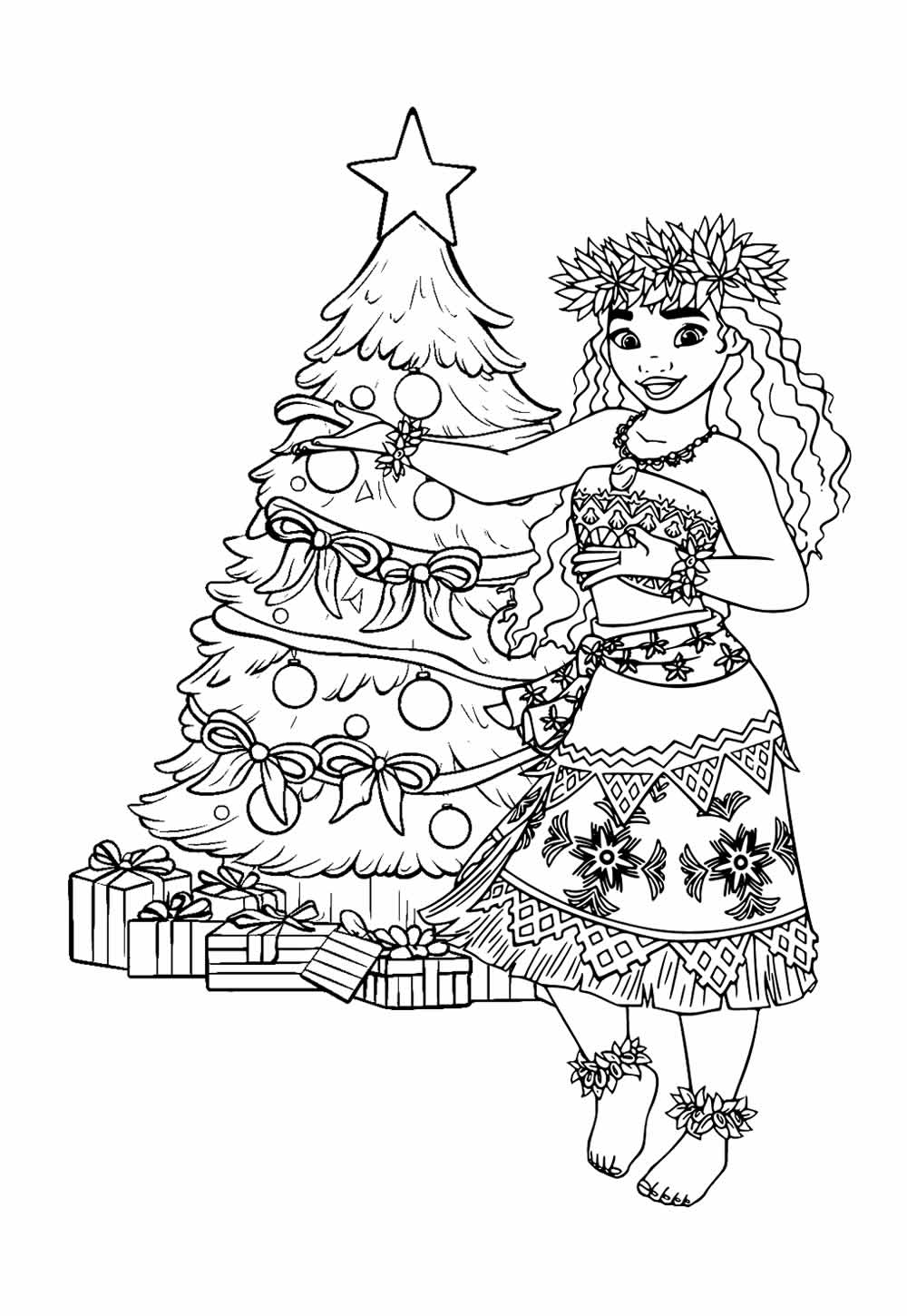 Desenho de Moana de Natal para imprimir e colorir