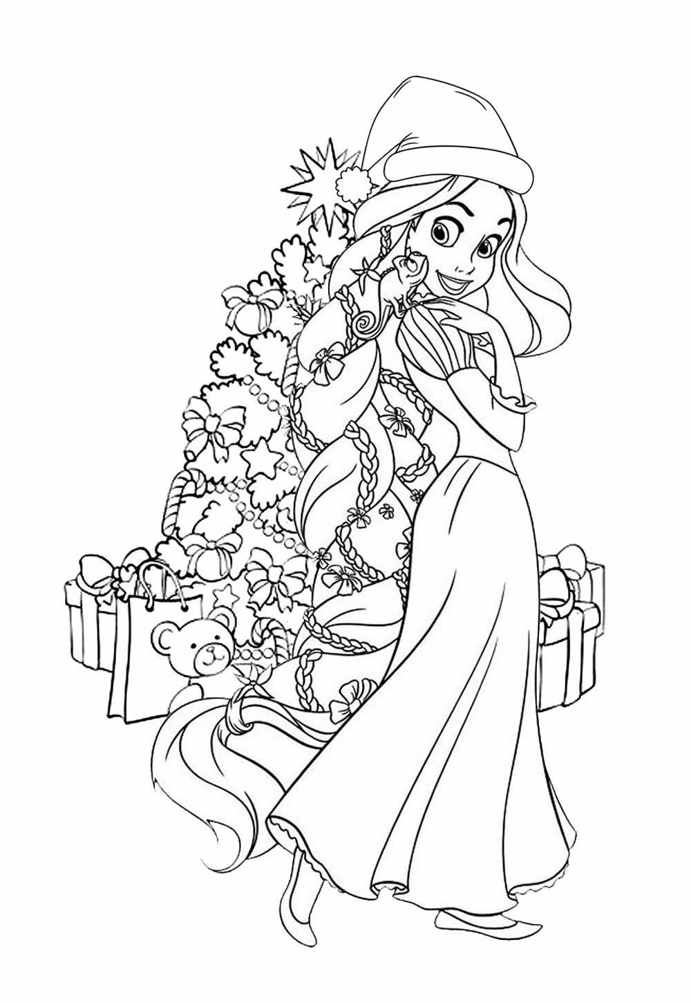 Desenho de Rapunzel de Natal para colorir