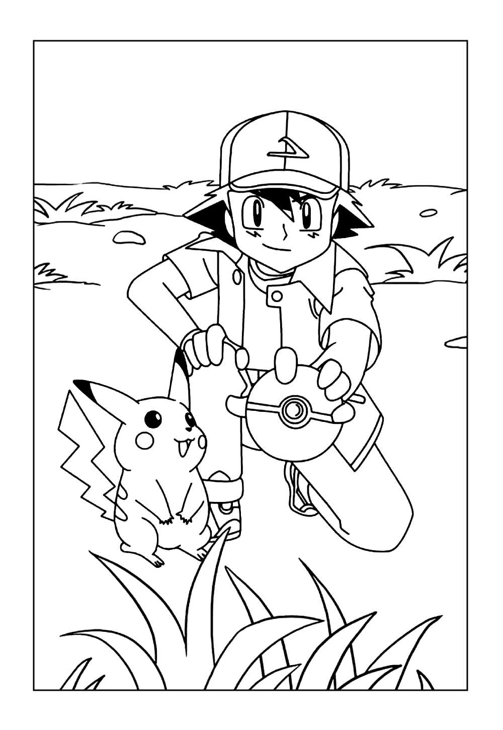 Desenho de Ash e Pikachu
