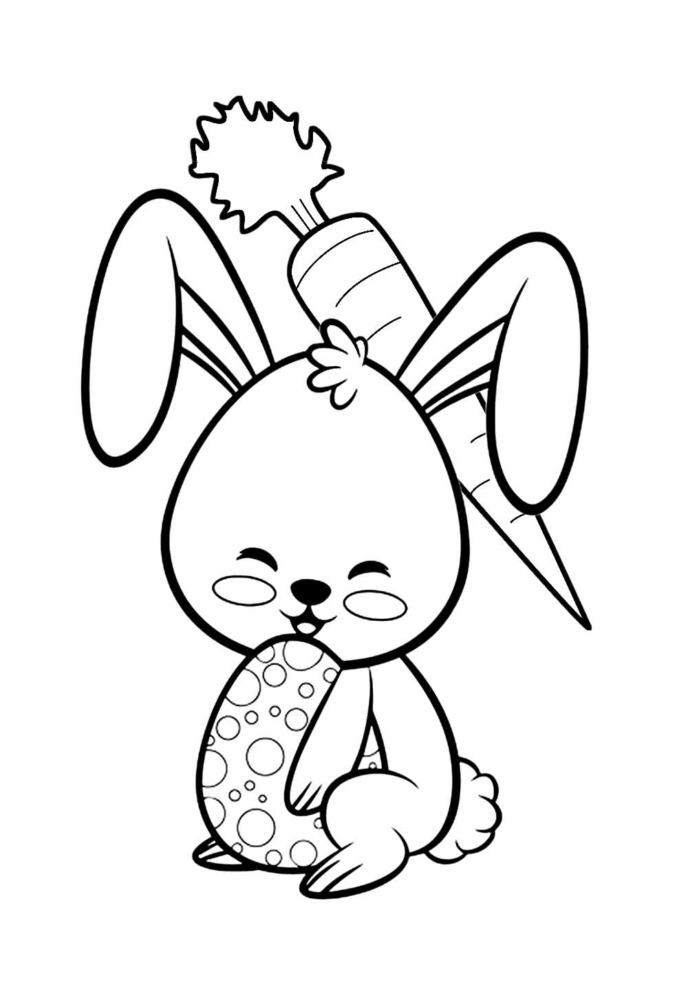 Desenho de Coelhinhos, Cenouras e Ovos de Páscoa para pintar