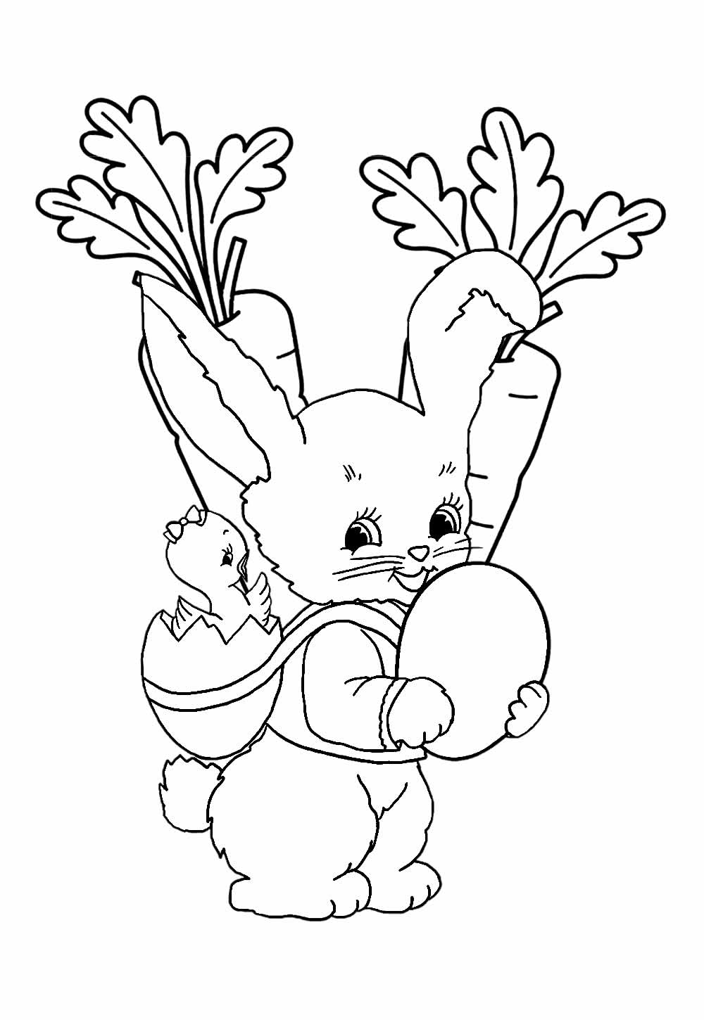 Desenho de Coelhinho, Cenoura e Ovo de Páscoa para pintar
