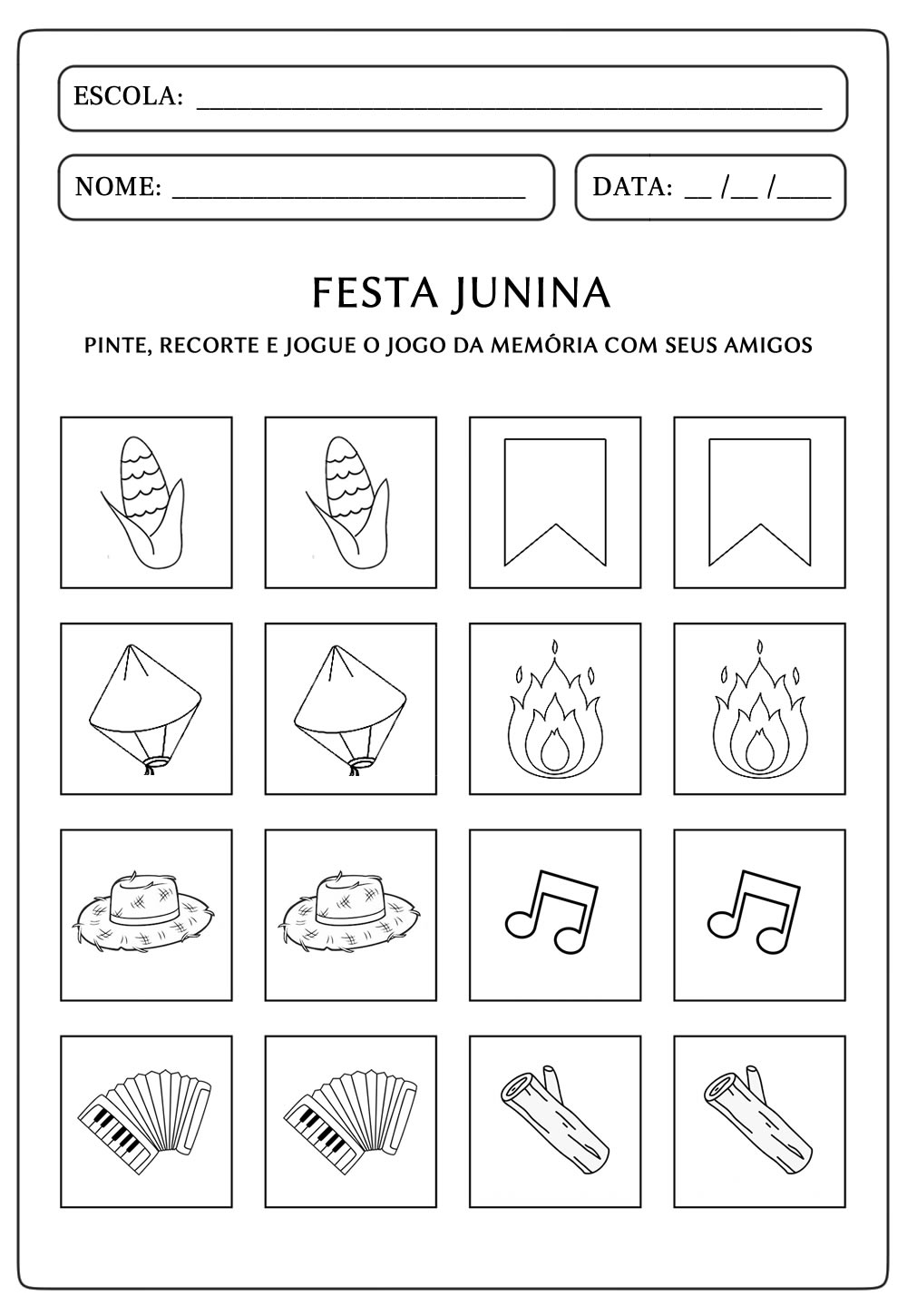 Jogo da Memória Educativo de Festa Junina