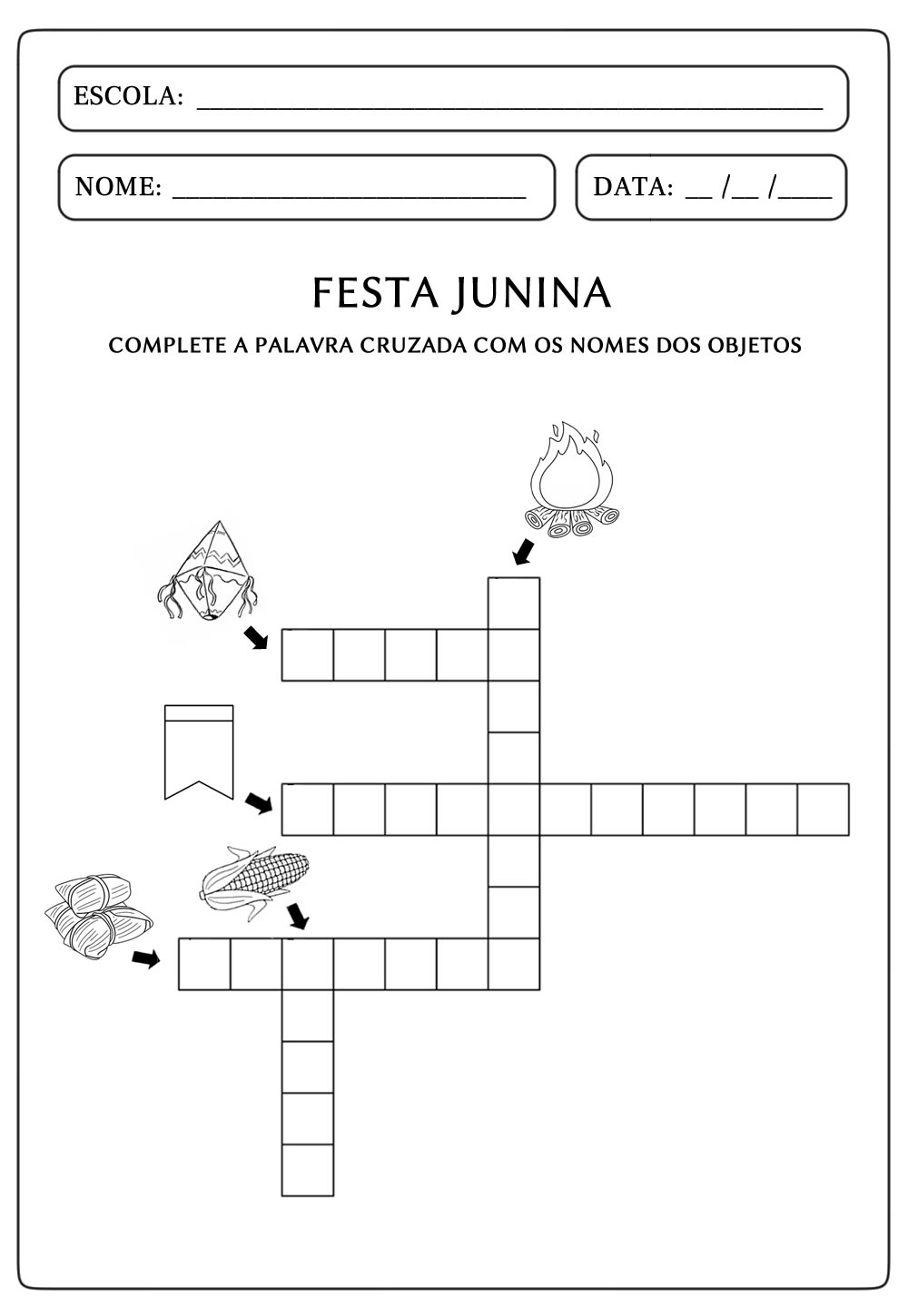 Palavra Cruzada Educativa de Festa Junina