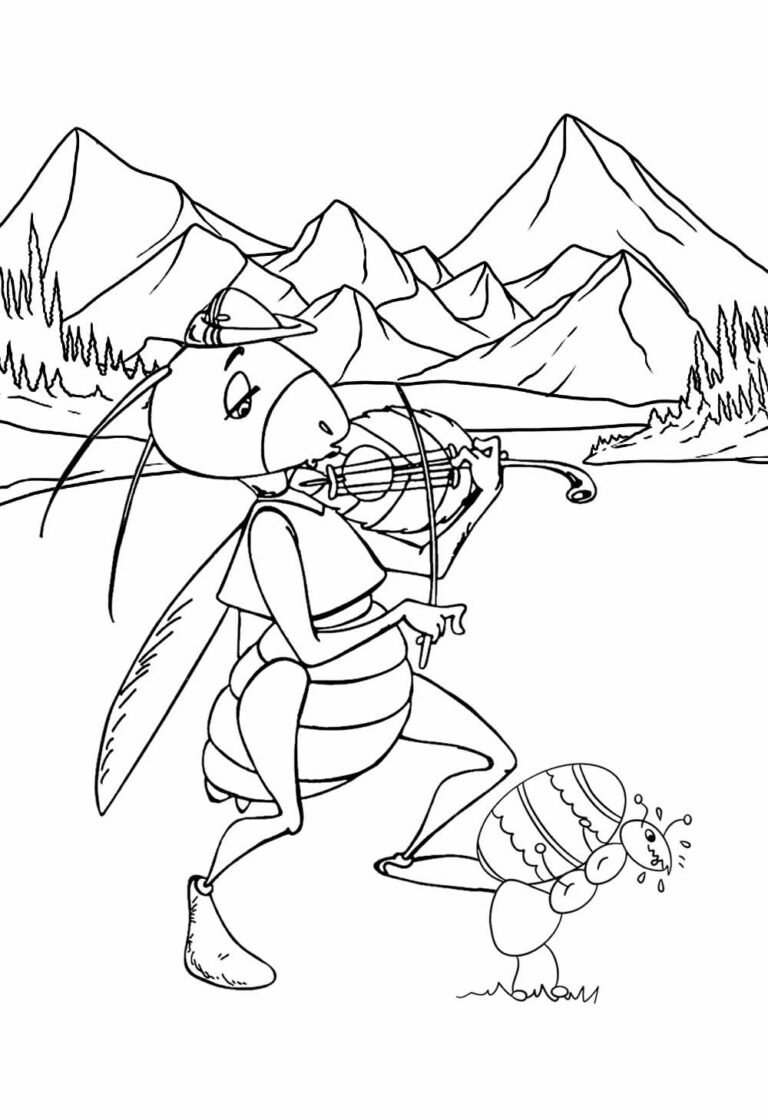 Desenhos da Cigarra e a Formiga para colorir - Bora Colorir