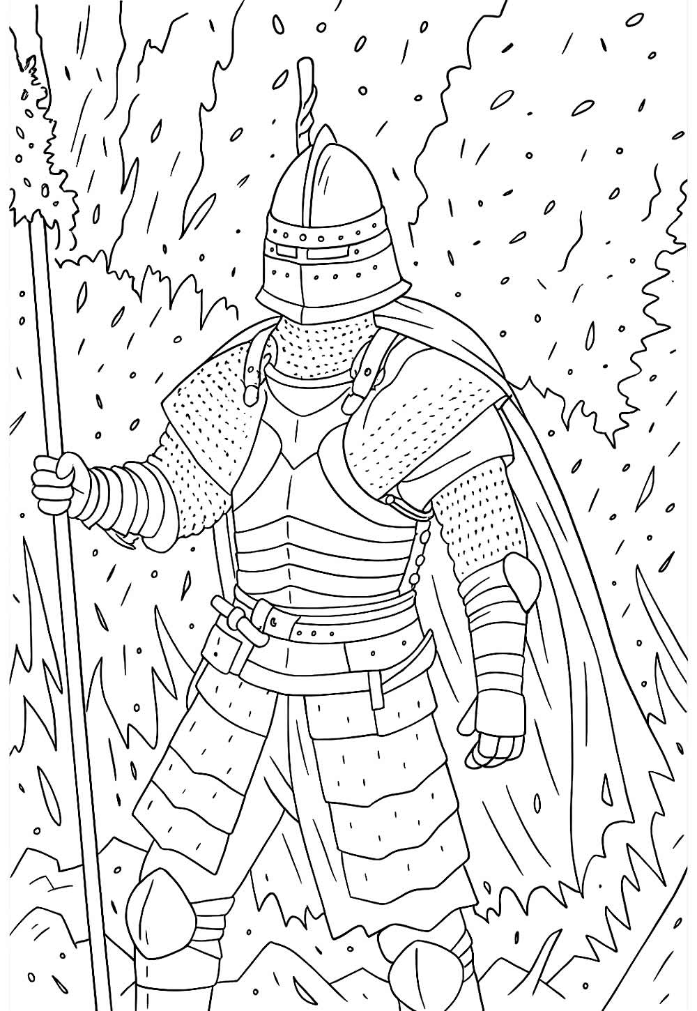 Desenho de Cavaleiro Medieval para imprimir e colorir