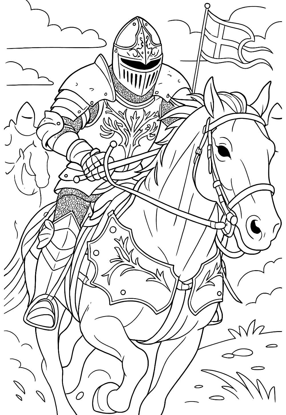 Desenho de Cavaleiro Medieval para colorir - Cavalo
