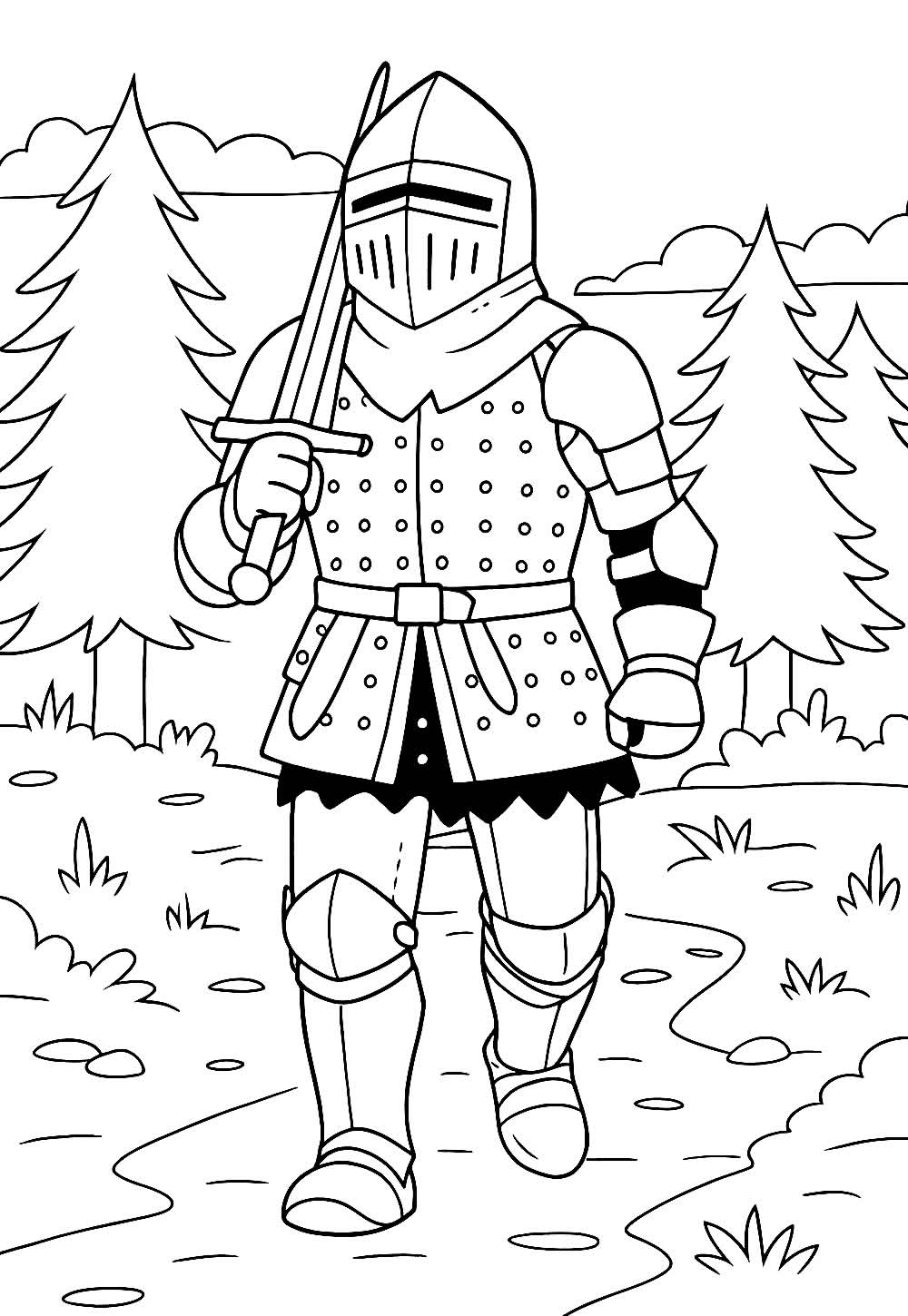 Desenho de Cavaleiros Medievais para colorir