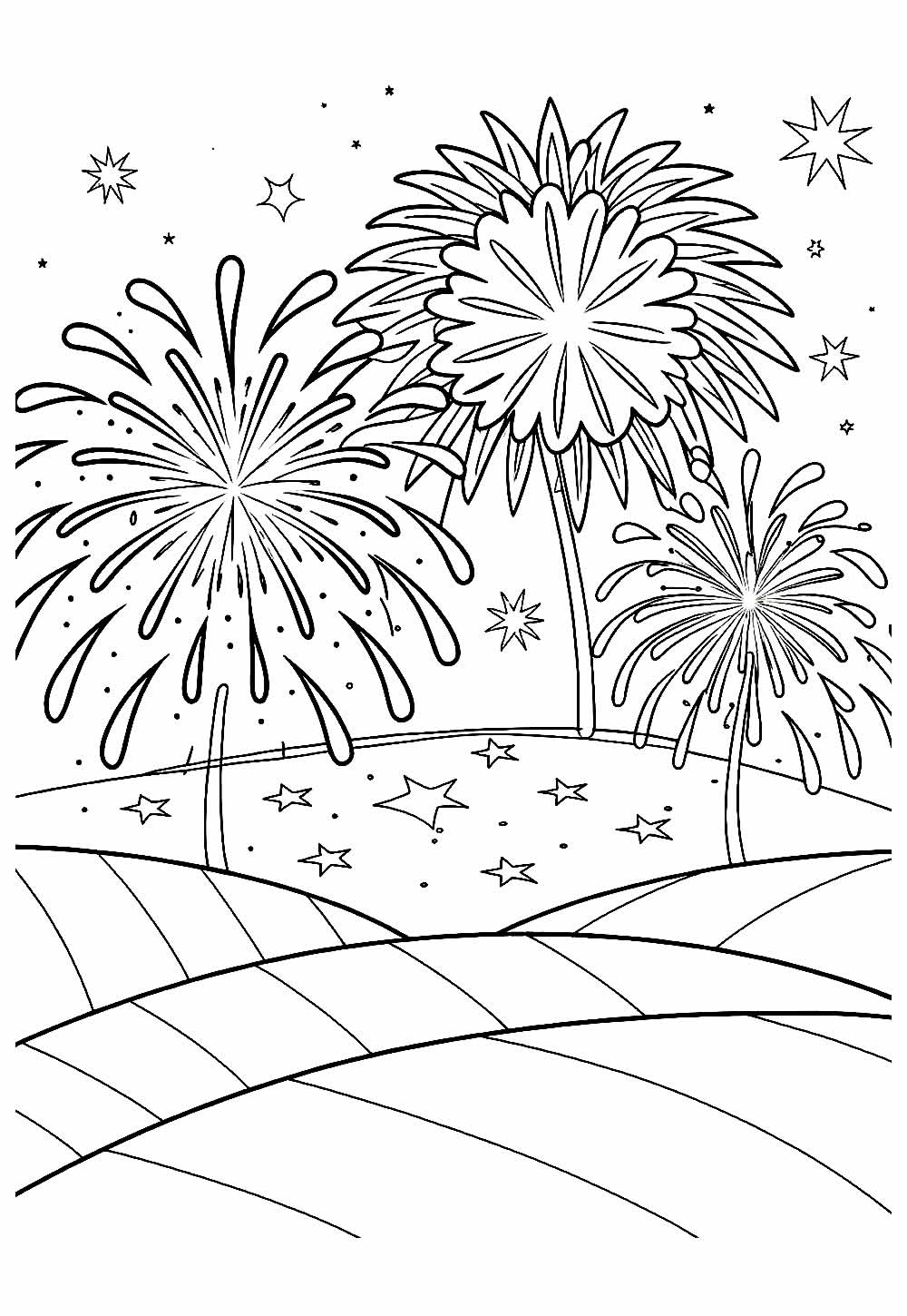 Desenho de Fogos de Artifício para colorir e pintar