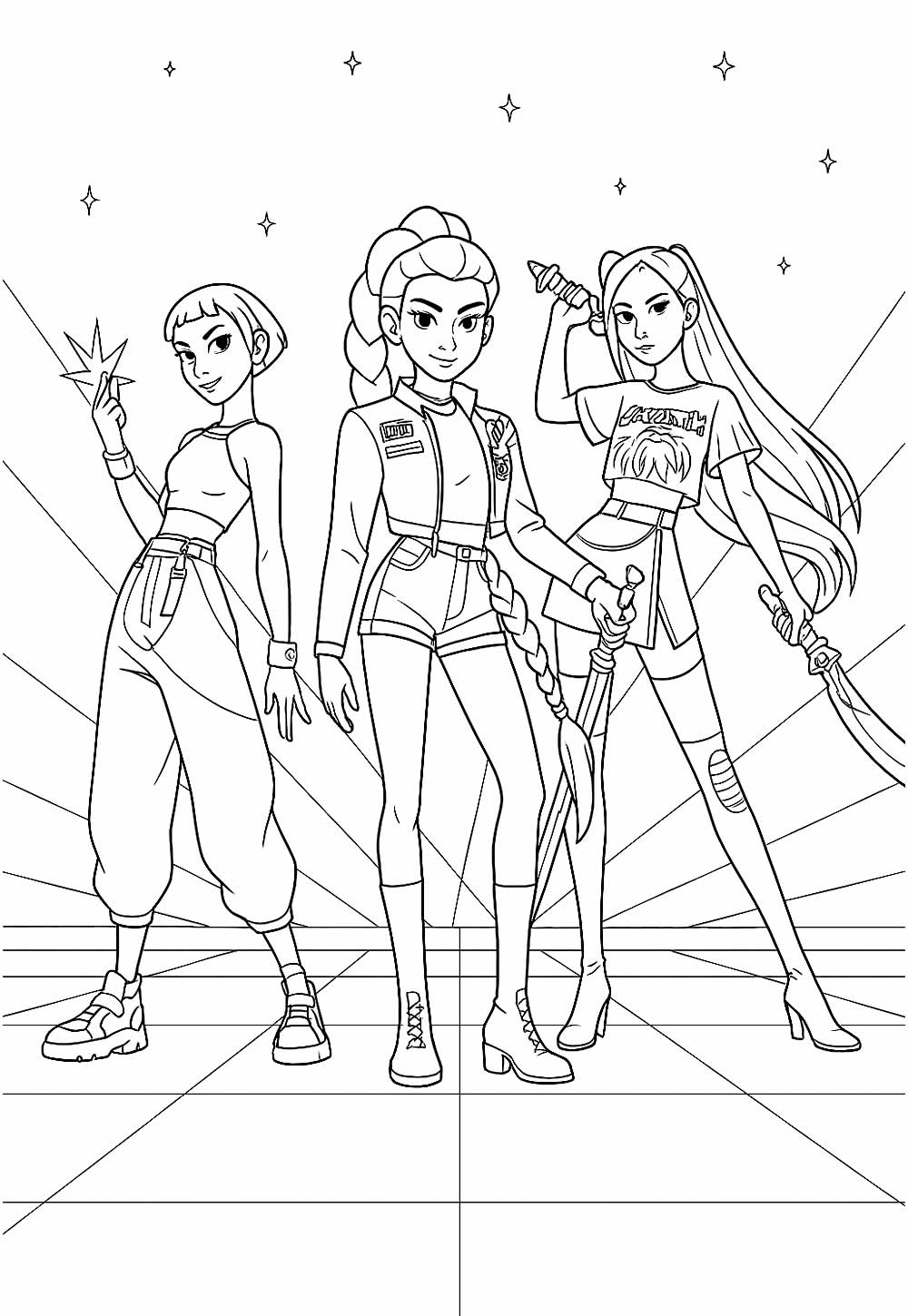 Desenhos das Guerreiras do K-Pop para colorir
