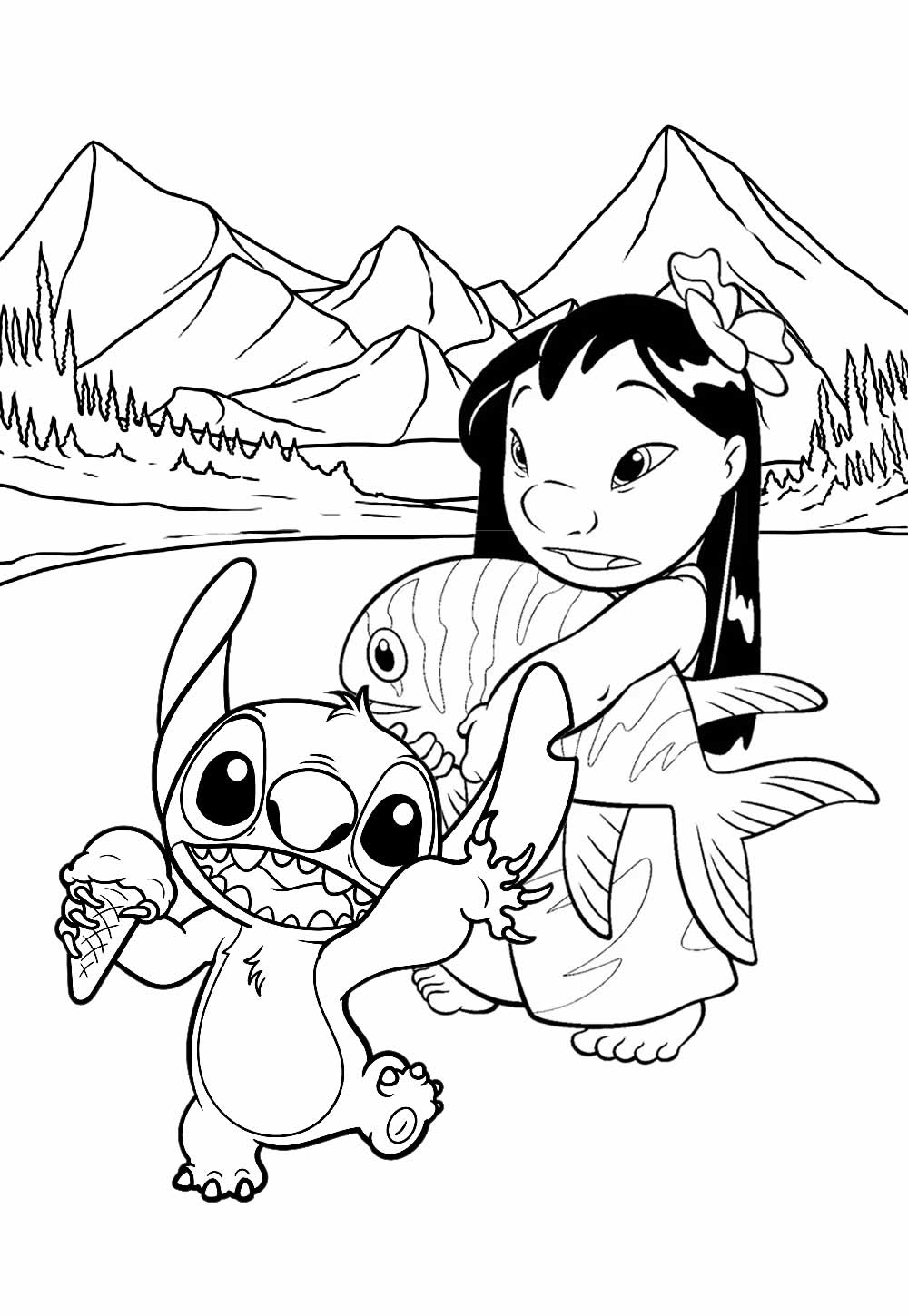 Desenho de Lilo e Stitch para colorir