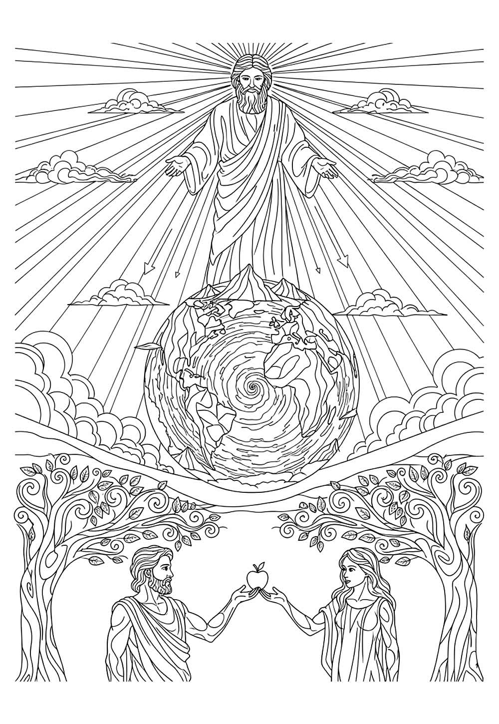 Desenhos Deus e a Criação do Mundo Pintar - Adão e Eva