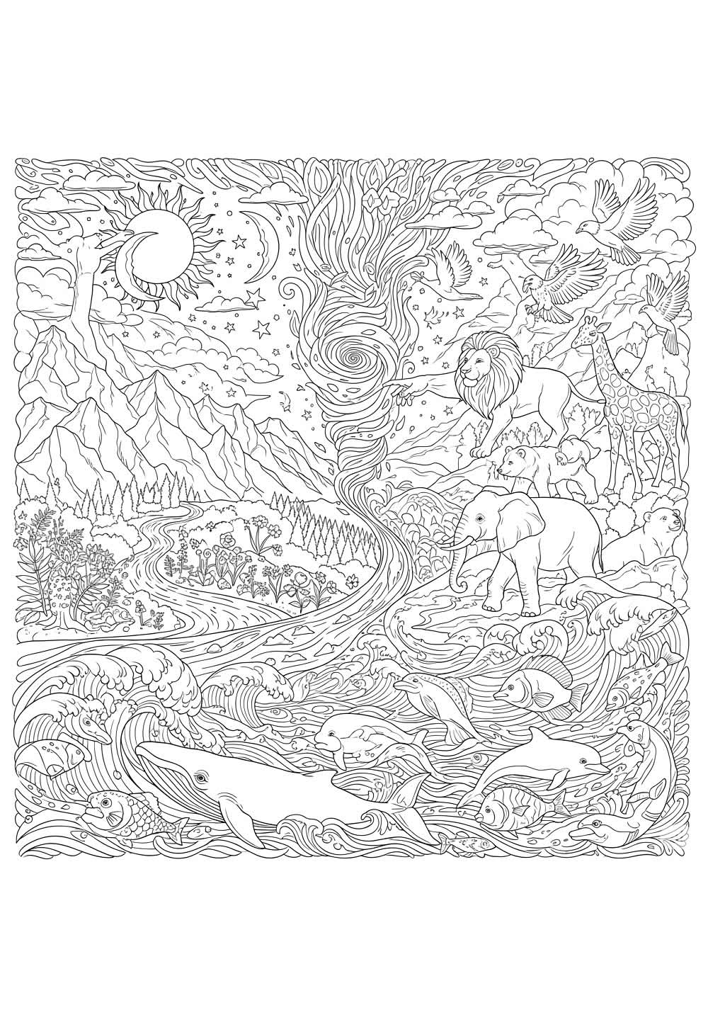 Deus e a Criação do Mundo para colorir
