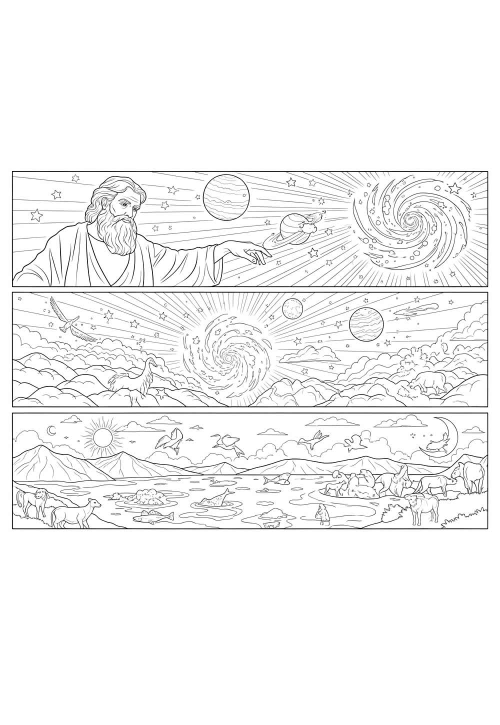 Desenho de Deus e a Criação do Mundo para pintar