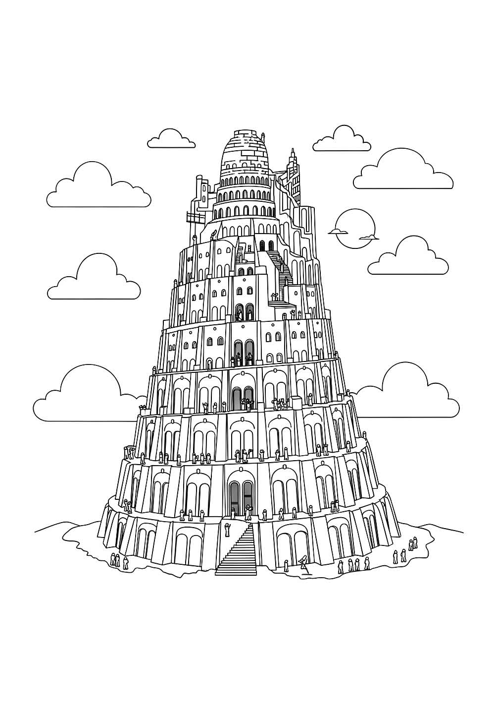 Desenho da Torre de Babel para colorir
