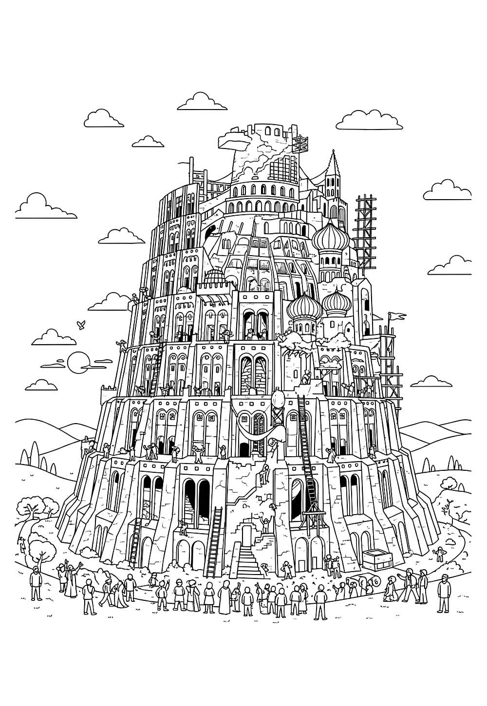 Desenho da Torre de Babel para colorir