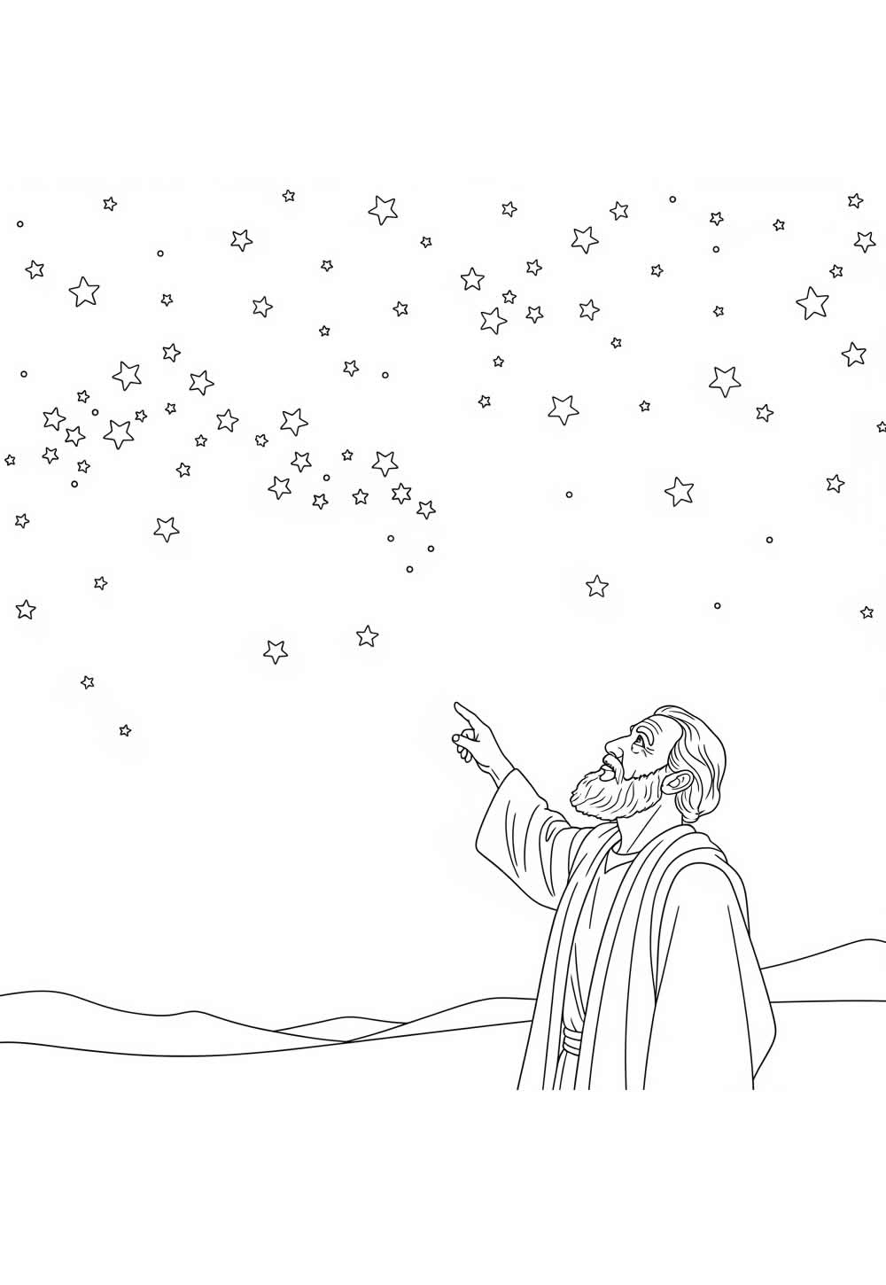 Desenho de Abraão olhando para as estrelas para pintar