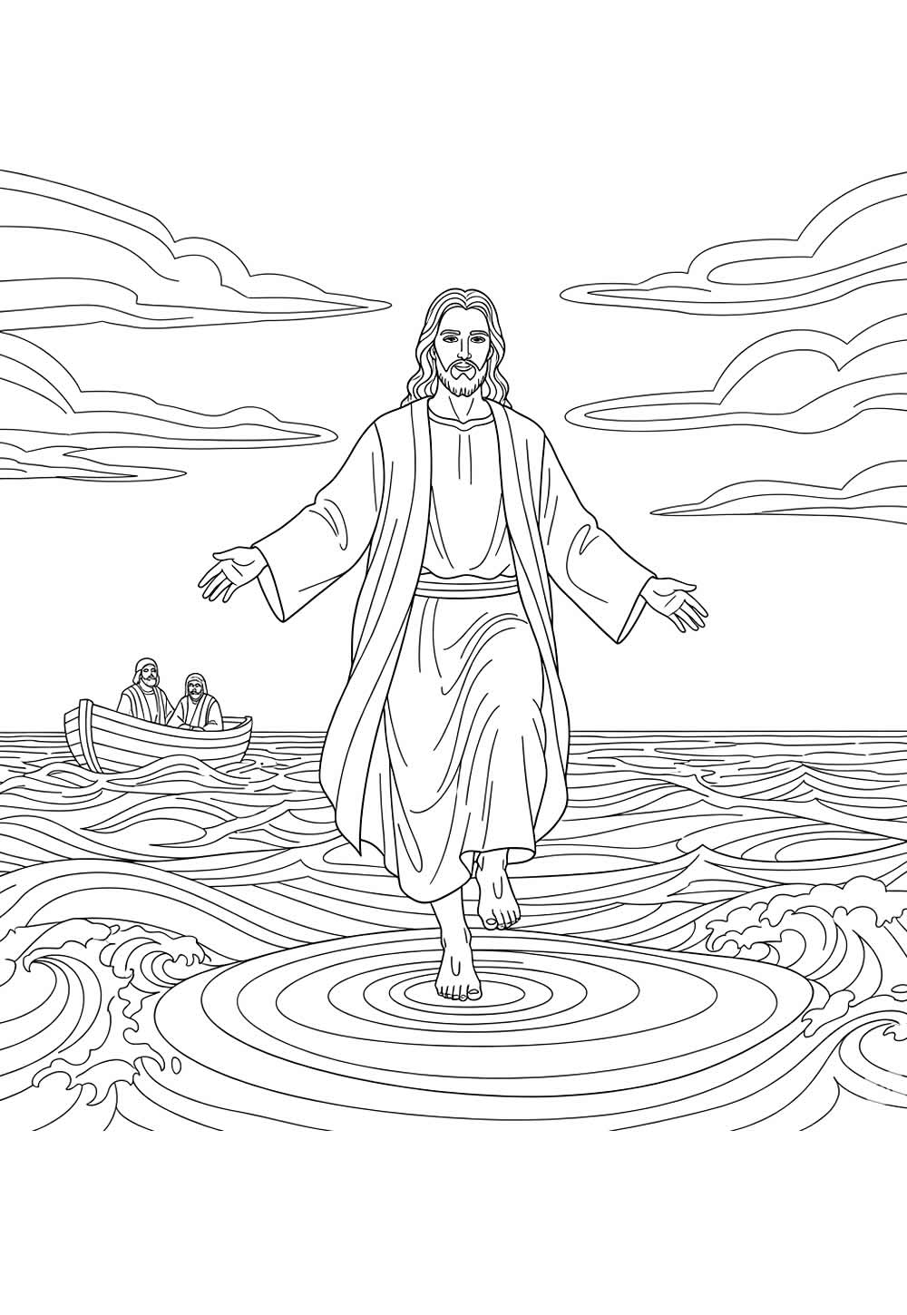 Desenho de Jesus Caminhando Sobre as Águas