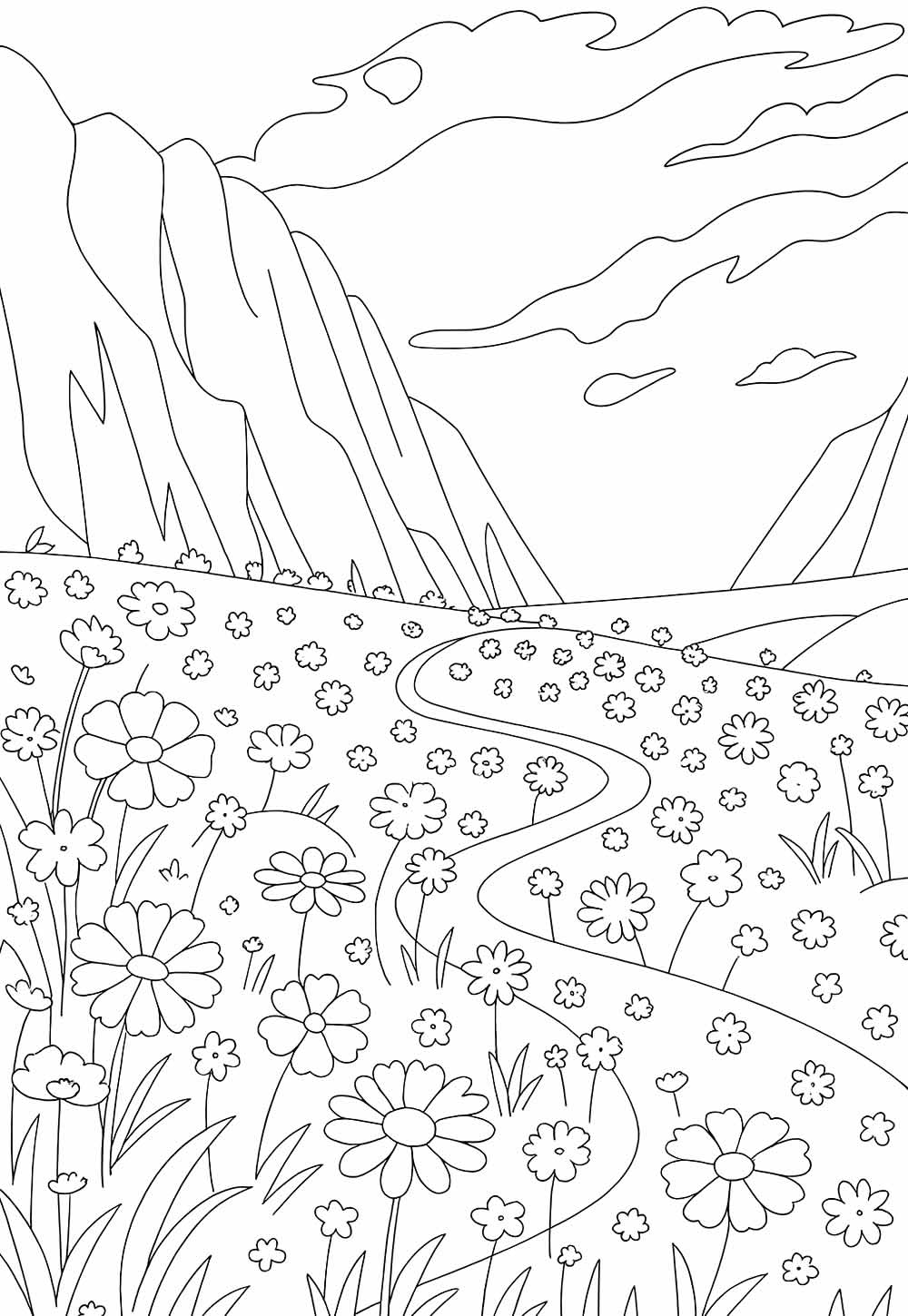 Desenho de Campo de Flores