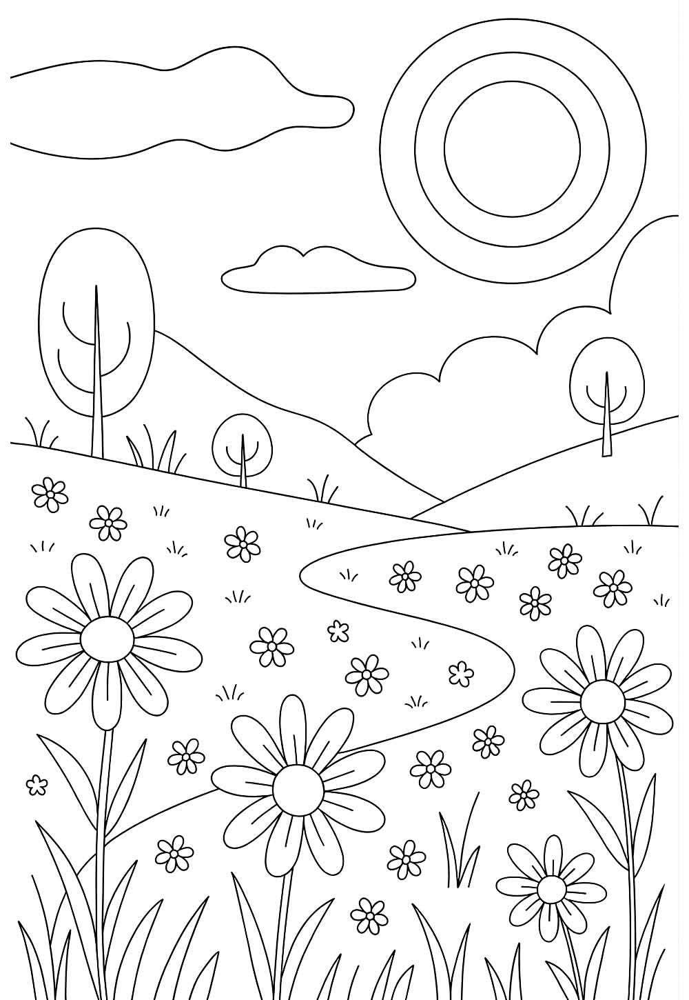 Desenho de Campo de Flores para colorir