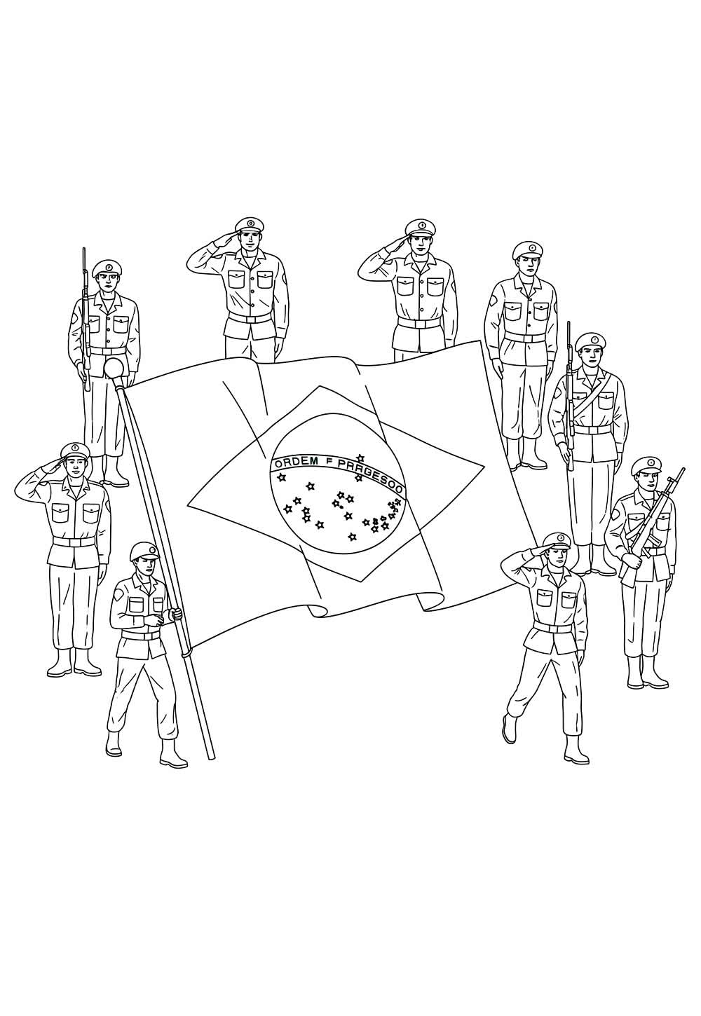 Desenho de Bandeira e Soldados