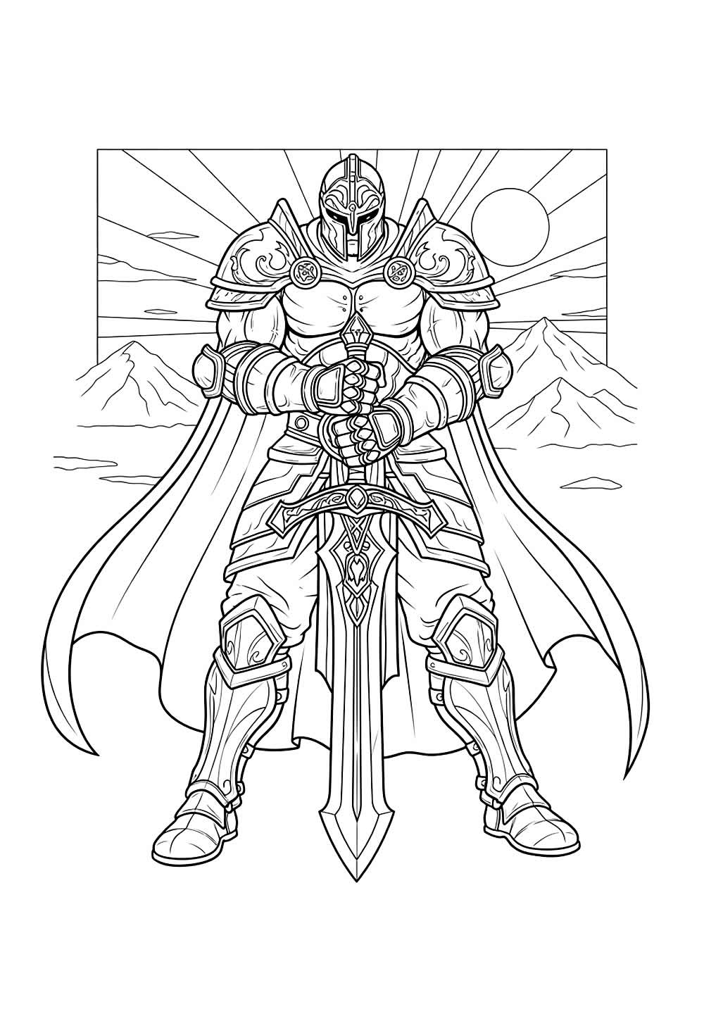 Desenho de Guerreiro com Espada Grande para colorir