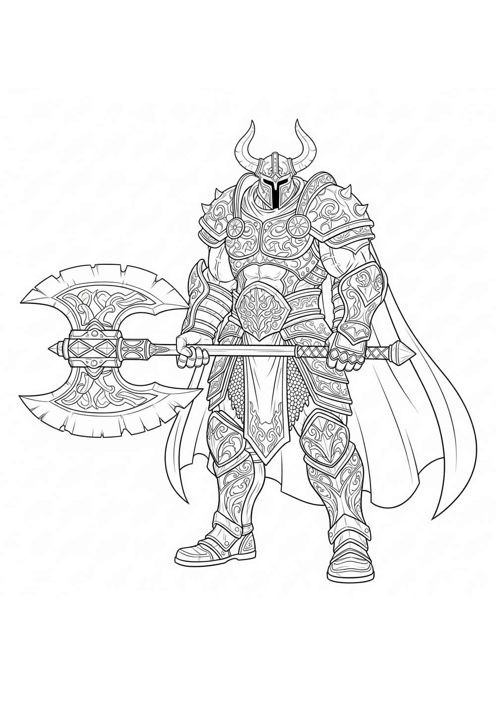 Desenho de Guerreiro com Machado para colorir