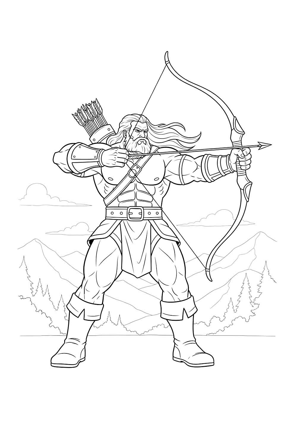 Desenho de Guerreiro com Arco para colorir