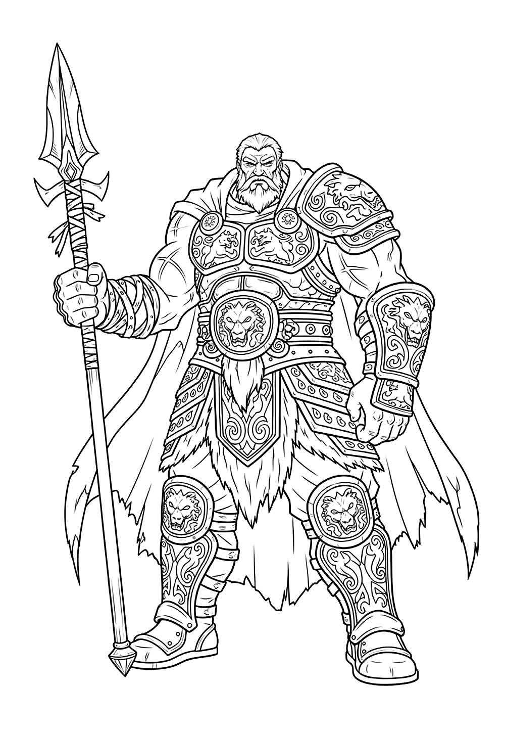 Desenho de Guerreiro com Espada de Fogo para colorir