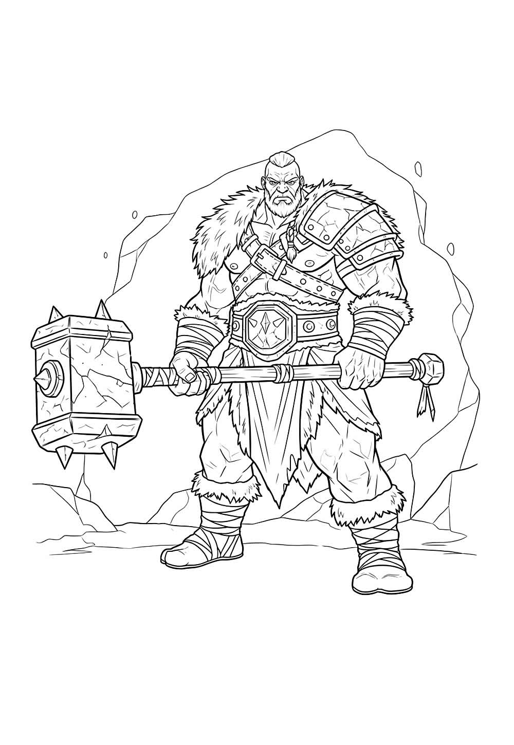 Desenho de Guerreiro com Martelo de Guerra para colorir