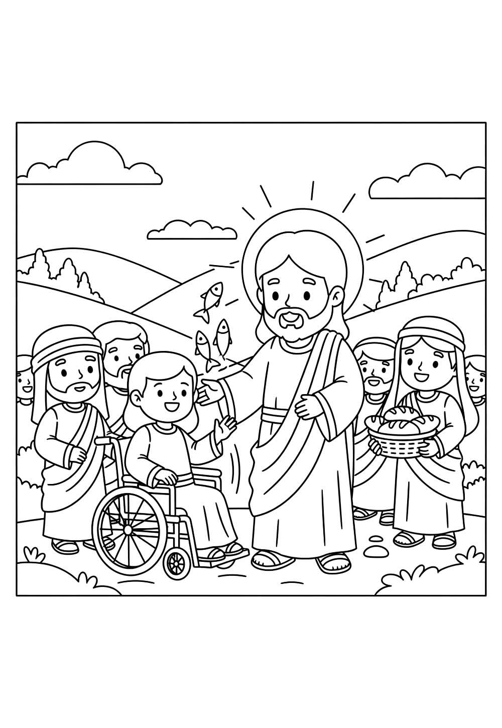 Desenho de Jesus fazendo milagre para colorir