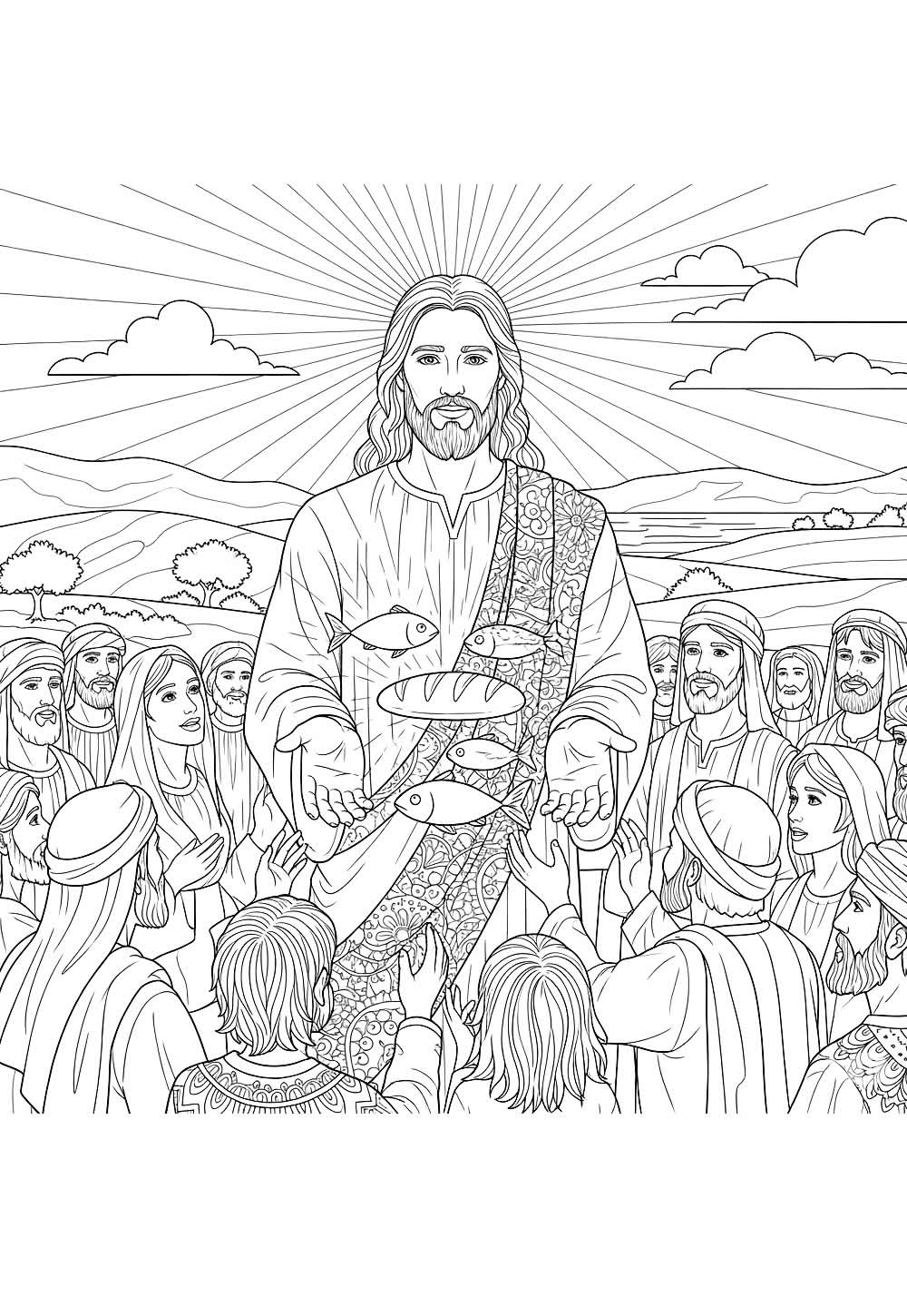 Desenho de Jesus Fazendo Milagres para colorir