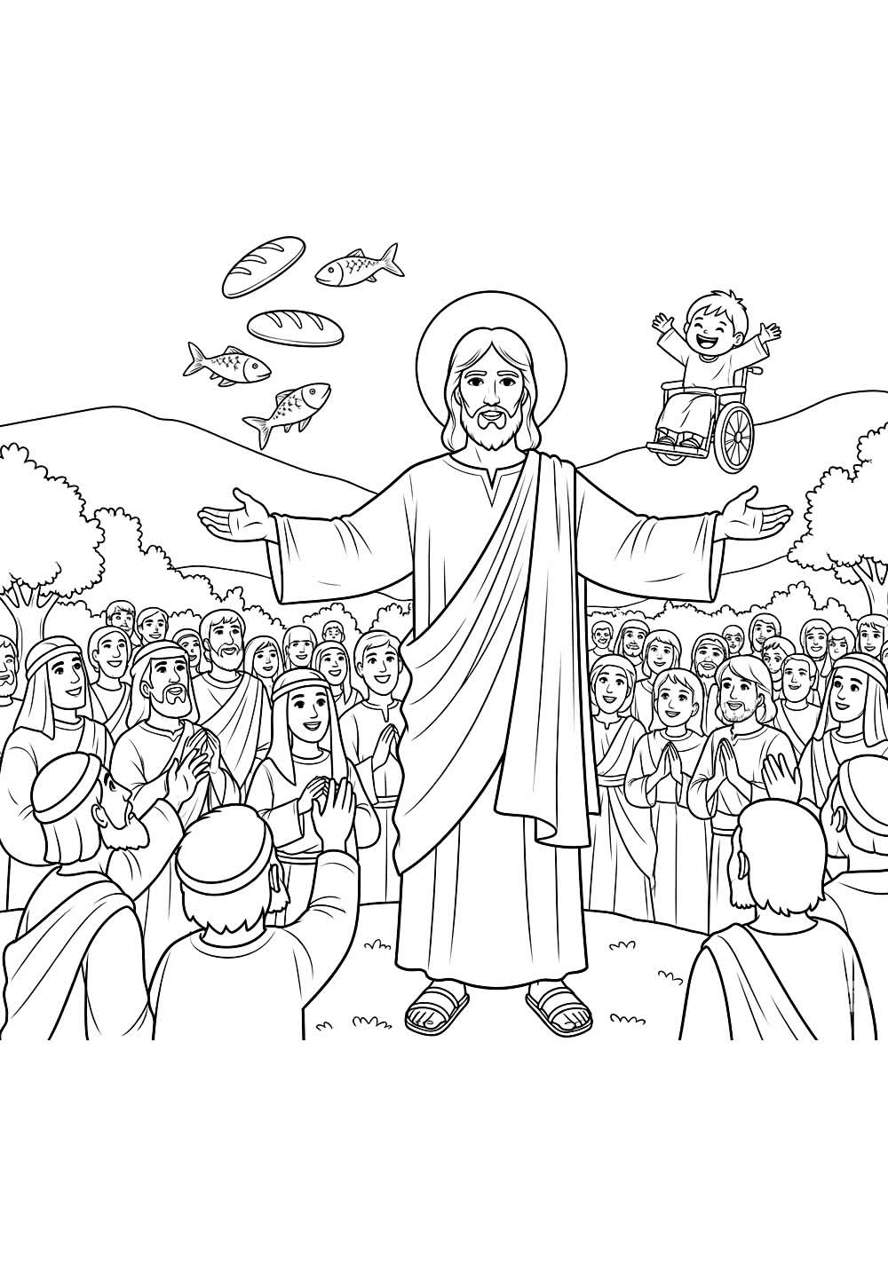 Desenhos Jesus Colorir - Multiplicando Peixes