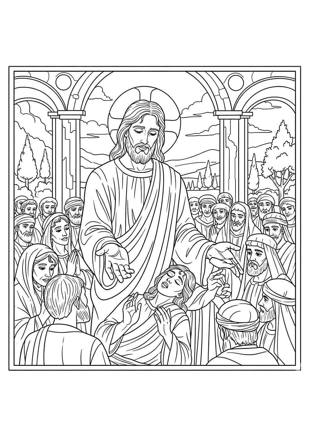 Desenho de Jesus Fazendo Milagres para pintar