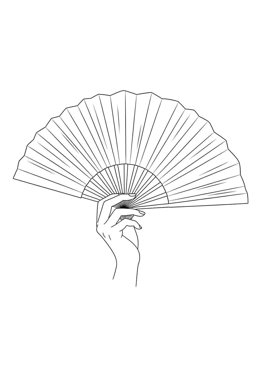 Desenho de Mão segurando Leque para colorir