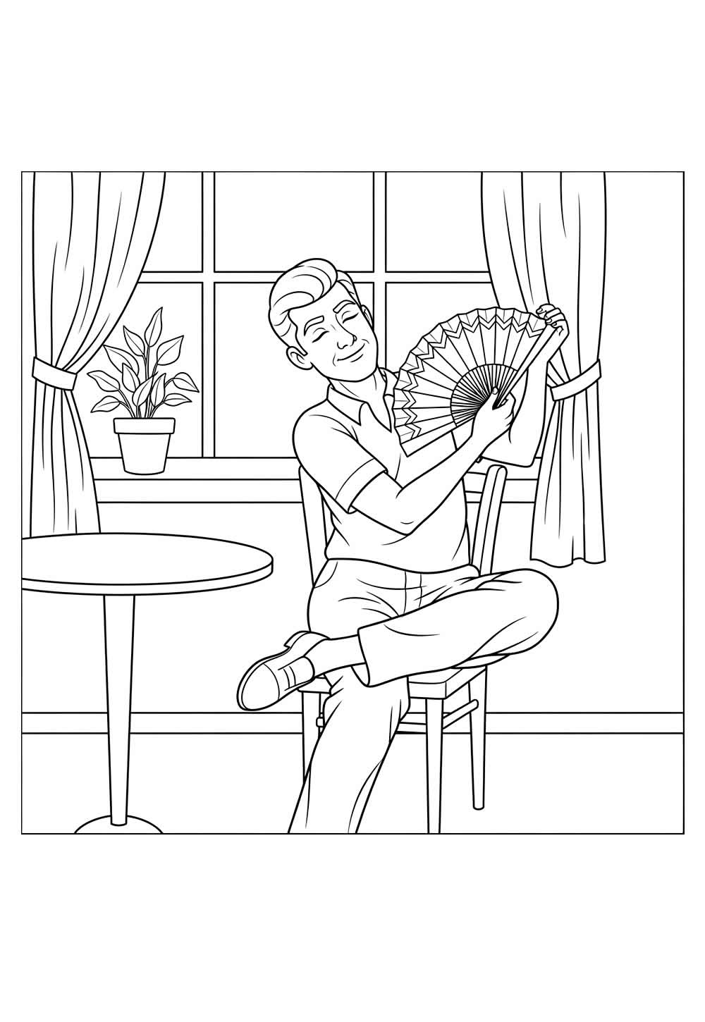 Desenho de Homem com Leque para imprimir e colorir