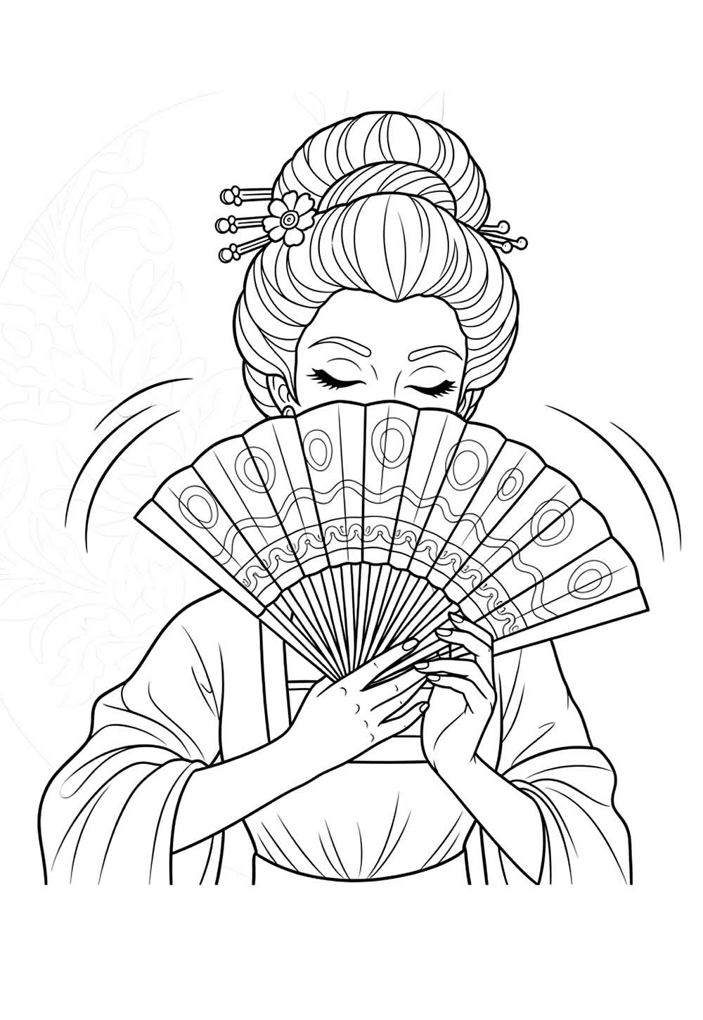 Desenho de Mulher com Leque para colorir